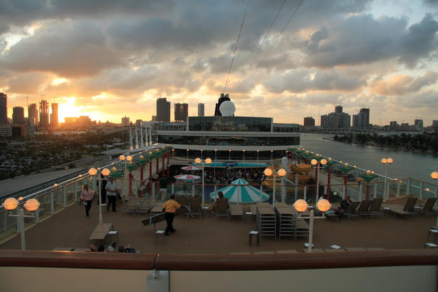 Sunset across boat deck